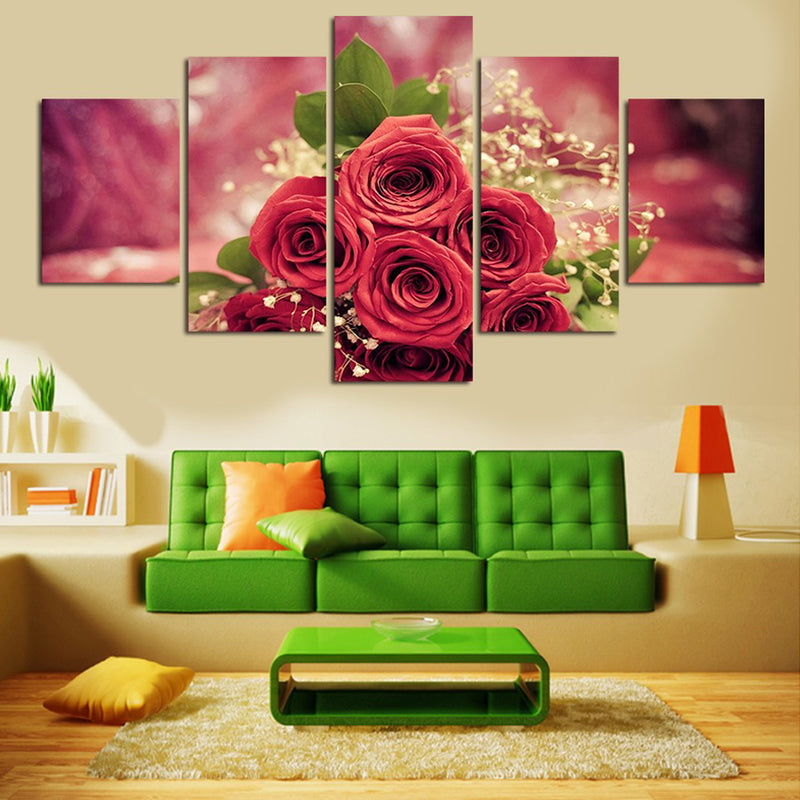 1 Set of 5PCS Canvas Painting for Home Bedroom Cafe Hotel Room Wall Art Wall Decor Paintings Rose Flower Print Charms 40/60/80cm