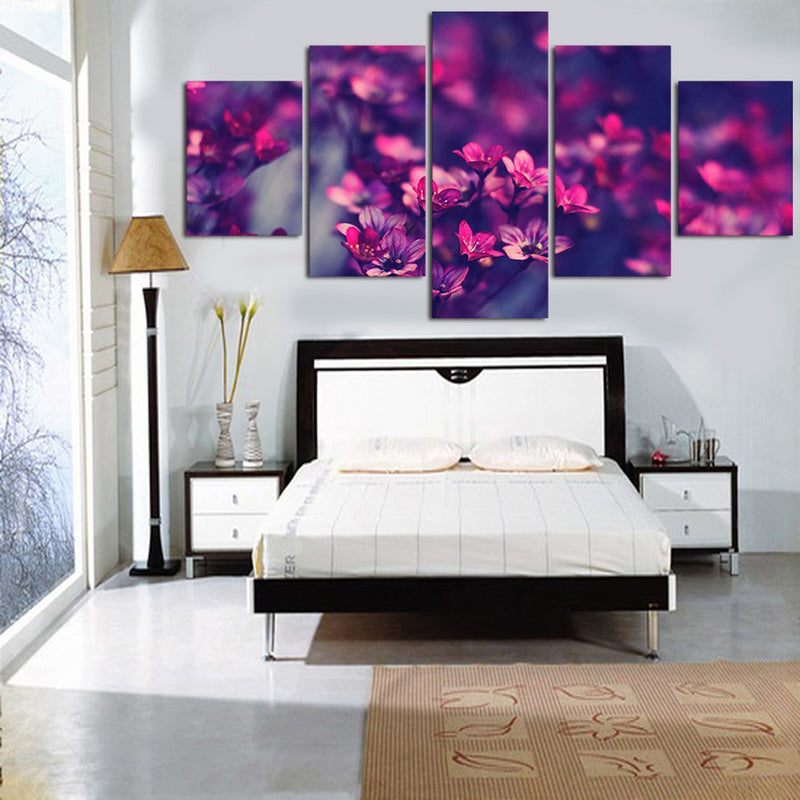 1 Set of 5PCS Canvas Painting for Home Bedroom Cafe Hotel Room Wall Art Wall Decor Paintings Purple Flower Print Charms 30/40/50cm