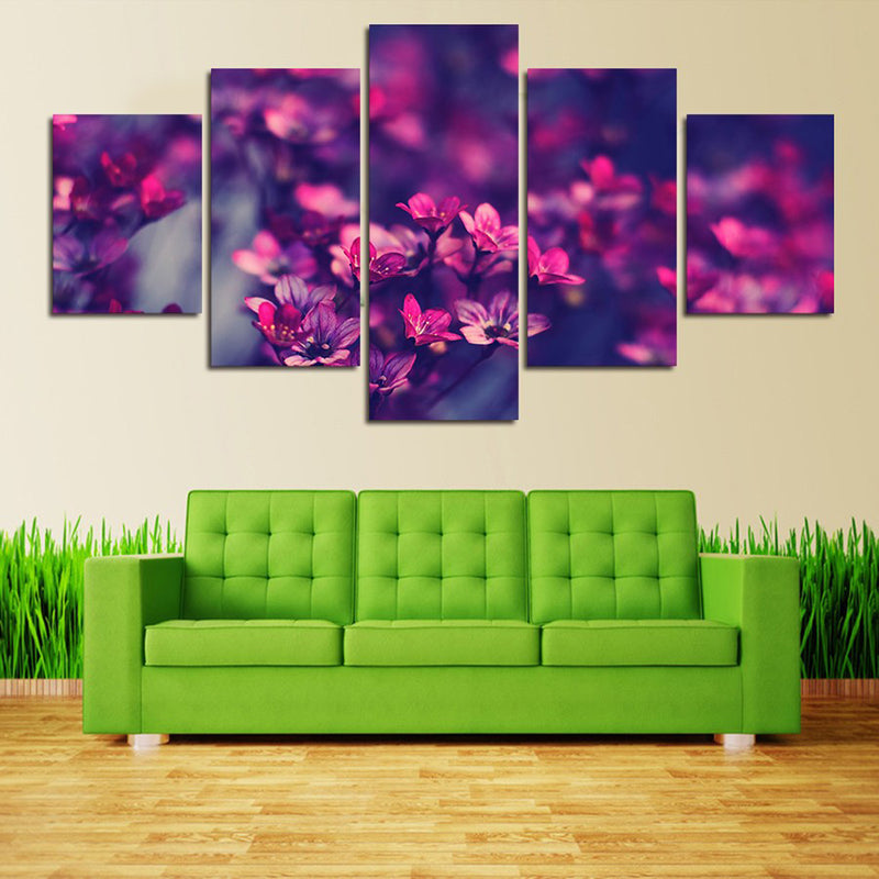 1 Set of 5PCS Canvas Painting for Home Bedroom Cafe Hotel Room Wall Art Wall Decor Paintings Purple Flower Print Charms 30/40/50cm