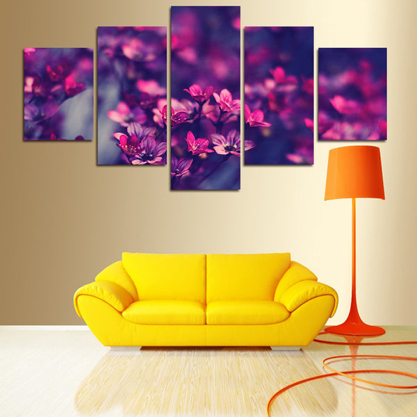 1 Set of 5PCS Canvas Painting for Home Bedroom Cafe Hotel Room Wall Art Wall Decor Paintings Purple Flower Print Charms 30/40/50cm