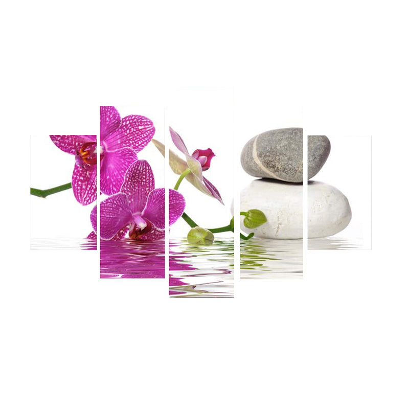 1 Set of 5PCS Canvas Painting for Home Bedroom Cafe Hotel Room Wall Art Wall Decor Paintings Orchid and Rock Print Charms 30/40/50cm