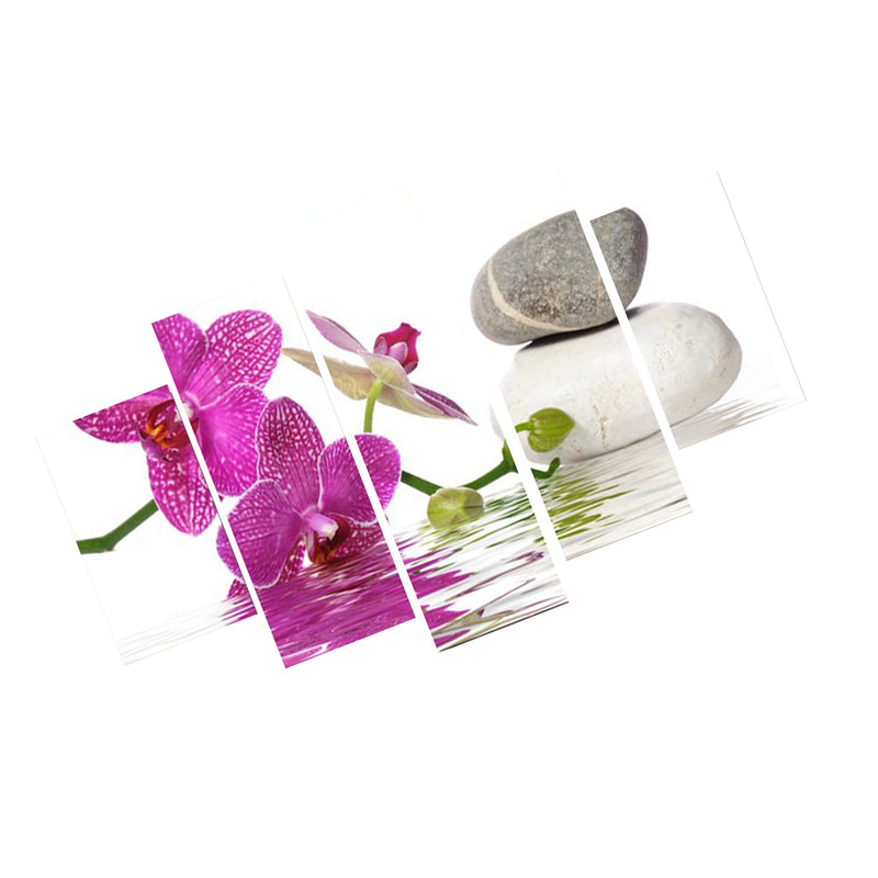 1 Set of 5PCS Canvas Painting for Home Bedroom Cafe Hotel Room Wall Art Wall Decor Paintings Orchid and Rock Print Charms 40/60/80cm
