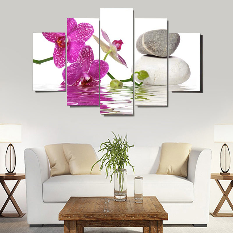 1 Set of 5PCS Canvas Painting for Home Bedroom Cafe Hotel Room Wall Art Wall Decor Paintings Orchid and Rock Print Charms 40/60/80cm
