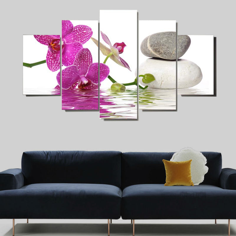 1 Set of 5PCS Canvas Painting for Home Bedroom Cafe Hotel Room Wall Art Wall Decor Paintings Orchid and Rock Print Charms 40/60/80cm