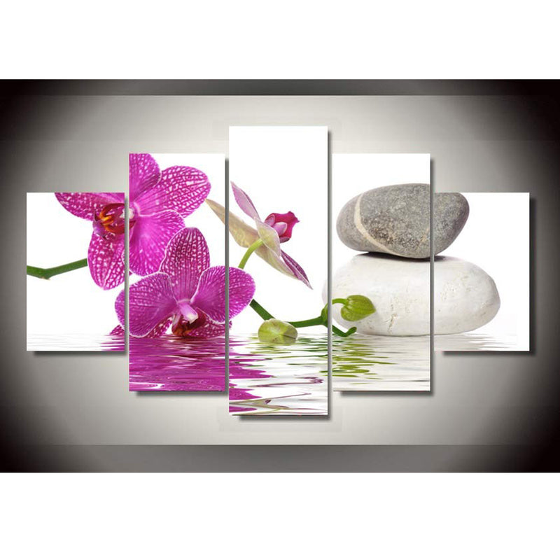 1 Set of 5PCS Canvas Painting for Home Bedroom Cafe Hotel Room Wall Art Wall Decor Paintings Orchid and Rock Print Charms 40/60/80cm