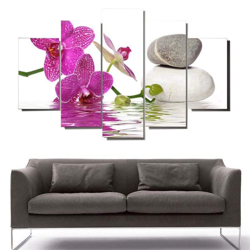 1 Set of 5PCS Canvas Painting for Home Bedroom Cafe Hotel Room Wall Art Wall Decor Paintings Orchid and Rock Print Charms 40/60/80cm