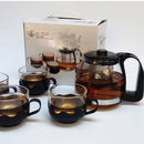 Heat Resistant Clear Glass Flower Kung Fu Teapot 4pcs Teacups Set with Steel Infuser