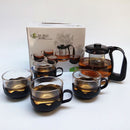 Heat Resistant Clear Glass Flower Kung Fu Teapot 4pcs Teacups Set with Steel Infuser
