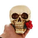 Romantic 3D Skeleton Skull with Rose in Mouth Model Head Bone Ornament Night Party Pub Bar Decorative Figurine Craft