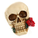 Romantic 3D Skeleton Skull with Rose in Mouth Model Head Bone Ornament Night Party Pub Bar Decorative Figurine Craft
