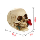 Romantic 3D Skeleton Skull with Rose in Mouth Model Head Bone Ornament Night Party Pub Bar Decorative Figurine Craft
