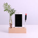 Clear Glass Tube Flower Vase Wooden Base Cellphone Table Stand Pencil Holder Rack