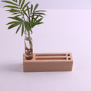Clear Glass Tube Flower Vase Wooden Base Cellphone Table Stand Pencil Holder Rack