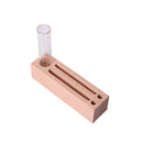 Clear Glass Tube Flower Vase Wooden Base Cellphone Table Stand Pencil Holder Rack