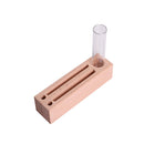 Clear Glass Tube Flower Vase Wooden Base Cellphone Table Stand Pencil Holder Rack