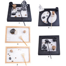Zen Garden Sand Kit Home Table Feng Shui Rake Pebbles Wooden Tray Ornament