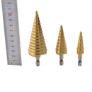 3 Pieces HSS Spiral Cone Drill Titanium Bit Set Hole Metal Wood Cutters Kit