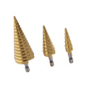 3 Pieces HSS Spiral Cone Drill Titanium Bit Set Hole Metal Wood Cutters Kit