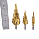 Set Of 3 Pieces HSS Spiral Cone Drill Titanium Bits Hole Metal Wood Cutters