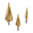 Set Of 3 Pieces HSS Spiral Cone Drill Titanium Bits Hole Metal Wood Cutters