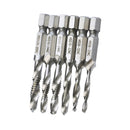 6 pieces HSS Hex Shank Spiral Taps Spiral Fluted Taps Compound Screw Tap Set
