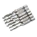6 pieces HSS Hex Shank Spiral Taps Spiral Fluted Taps Compound Screw Tap Set