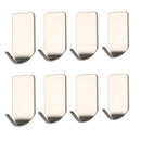 A Set of 8 Pieces Self-adhesive Sticky Hooks Wall Storage Hanger Silver Stainless Steel Metal