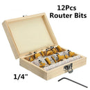 12pc/set Carbide Router Bits 1/4" Shank 6.35mm Rotary Power Tool Accessories