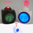 Digital Projection Alarm Clock with LED Desk Clock LCD Display Voice Broadcast Function Temperature Calendar Time 12hr and 24hr Display