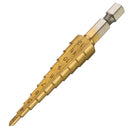 Titanium Step Cone Drill Bit - High Speed Steel, Metric 3-12mm, 1/4" SH, Cone Hole Cutter