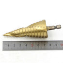 Titanium Step Cone Drill Bit - High Speed Steel, Metric 4-32mm, 1/4" SH, Cone Hole Cutter