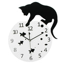 Acrylic DIY Wall Clock 3D Cat and Fish Wall Clock Large Mute Wall Stickers for Living Room Bedroom Home Decorations