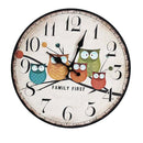 Retro Style 12-Inch Cartoon Owl Printed Numerals Home Decorative Round Kids Bedroom Wall Hanging Clock