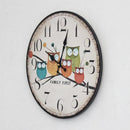Retro Style 12-Inch Cartoon Owl Printed Numerals Home Decorative Round Kids Bedroom Wall Hanging Clock