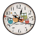 Retro Style 12-Inch Cartoon Owl Printed Numerals Home Decorative Round Kids Bedroom Wall Hanging Clock