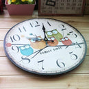 Retro Style 12-Inch Cartoon Owl Printed Numerals Home Decorative Round Kids Bedroom Wall Hanging Clock
