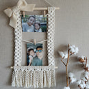 Macrame Tassel Wall Hanging Handmade Cotton Knitted Woven Wall Art Tapestry Boho Home Decor with Wood Stick for Kids Room Living Room