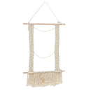 Macrame Tassel Wall Hanging Handmade Cotton Knitted Woven Wall Art Tapestry Boho Home Decor with Wood Stick for Kids Room Living Room