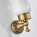 Antique Brass Carved Flower Wall Mounted Ceramic Bathroom Single Cup Toothbrush Holder
