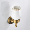 Antique Brass Carved Flower Wall Mounted Ceramic Bathroom Single Cup Toothbrush Holder