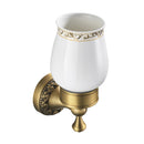 Antique Brass Carved Flower Wall Mounted Ceramic Bathroom Single Cup Toothbrush Holder