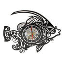 Creative CD Vinyl Wall Clock Fish Shaped Battery Operated Analog Clock