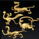 Chinese Folk Beast God Golden Copper Lucky Dragons Fengshui Figurine Decor 4-set - East/West/North/South Orientation