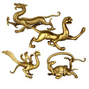 Chinese Folk Beast God Golden Copper Lucky Dragons Fengshui Figurine Decor 4-set - East/West/North/South Orientation