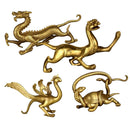 Chinese Folk Beast God Golden Copper Lucky Dragons Fengshui Figurine Decor 4-set - East/West/North/South Orientation