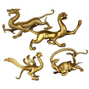 Chinese Folk Beast God Golden Copper Lucky Dragons Fengshui Figurine Decor 4-set - East/West/North/South Orientation