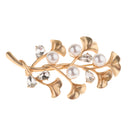 Women Fashion Exquisite Ginkgo Leaf Brooch With Faux Pearls Crystal Brooch