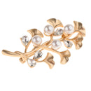 Women Fashion Exquisite Ginkgo Leaf Brooch With Faux Pearls Crystal Brooch