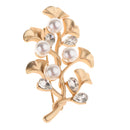 Women Fashion Exquisite Ginkgo Leaf Brooch With Faux Pearls Crystal Brooch