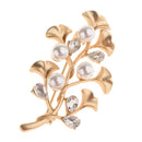 Women Fashion Exquisite Ginkgo Leaf Brooch With Faux Pearls Crystal Brooch